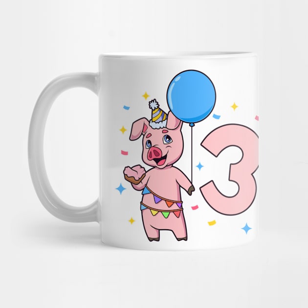 I am 3 with pig - kids birthday 3 years old by Modern Medieval Design